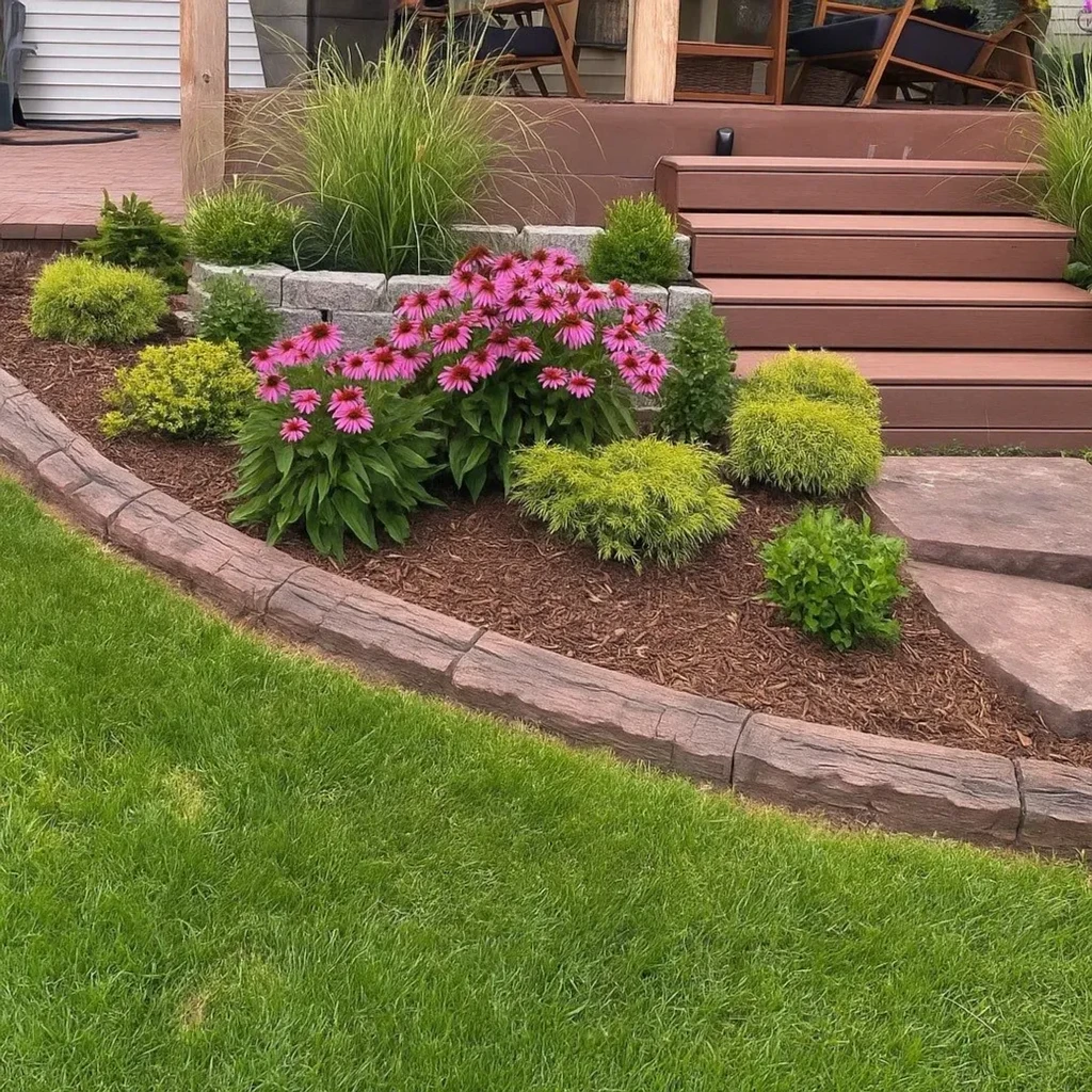 Mower curbing edge along residential lawn